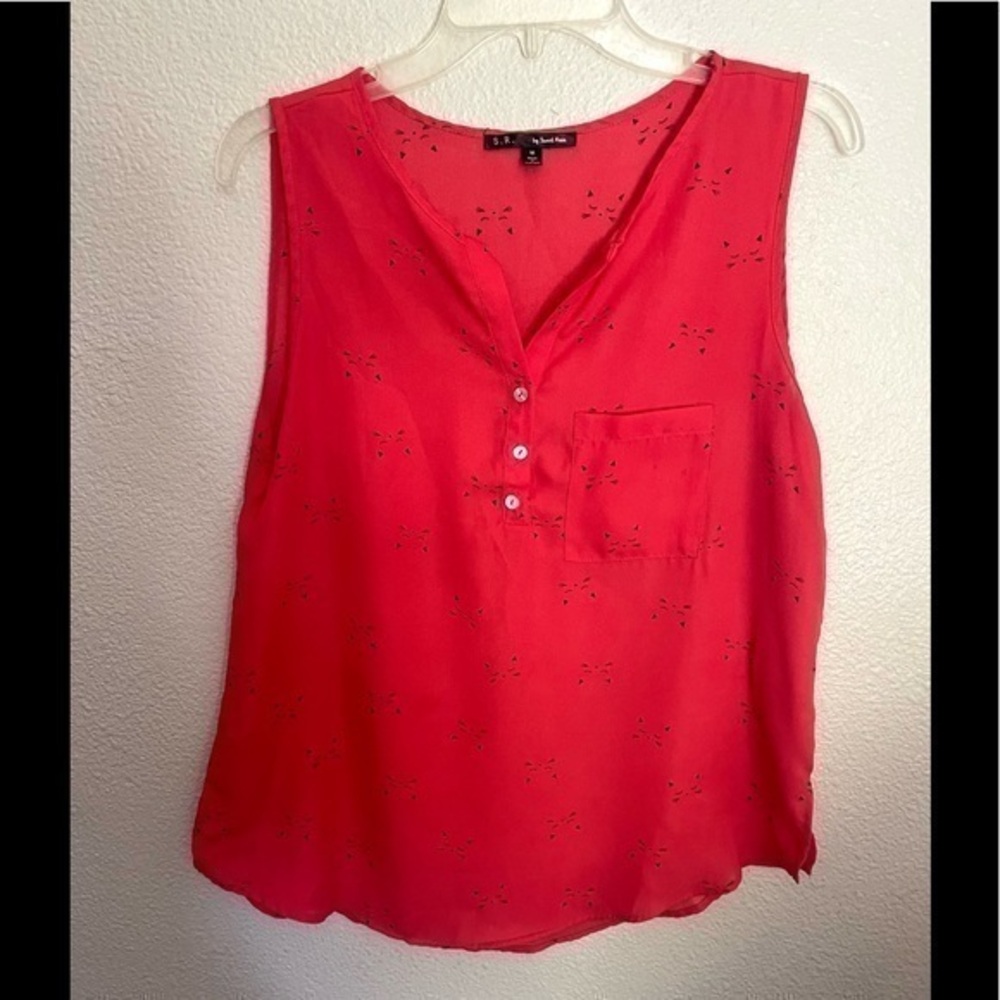 S.R BY SWEET RAIN Kitty cat faces all over print sleeveless semi-sheer top - M